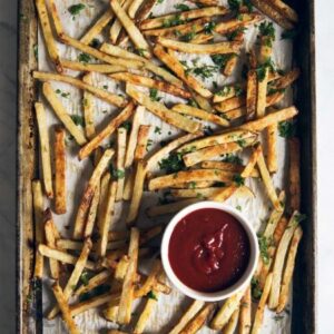 Baked French Fries with Garlic, Parmesan & Truffle Oil