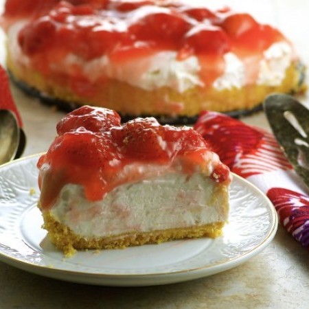 Vegan Lemon Strawberry Frozen Cheesecake