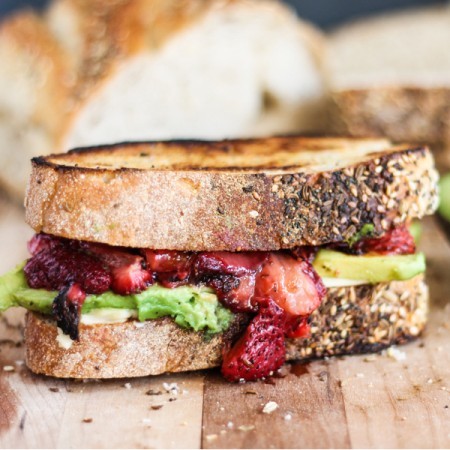 Roasted Strawberry, Avocado and Mozzarella Grilled Cheese