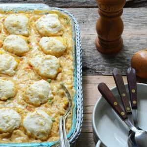Cheesy Chicken Vegetable Cobbler {Lactose-Free}